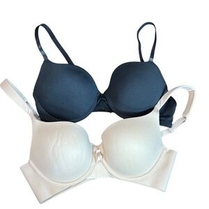 Womens Bras Lot of 2 Size 34C Black Beige T-Shirt Underwire Padded Light Lift
